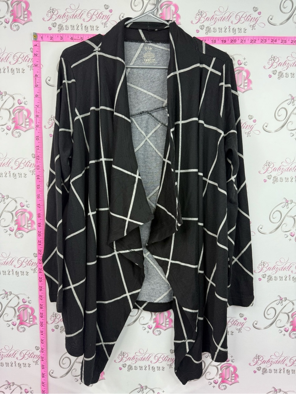 IYLA Open-Front Black Windowpane Cardigan Sweater